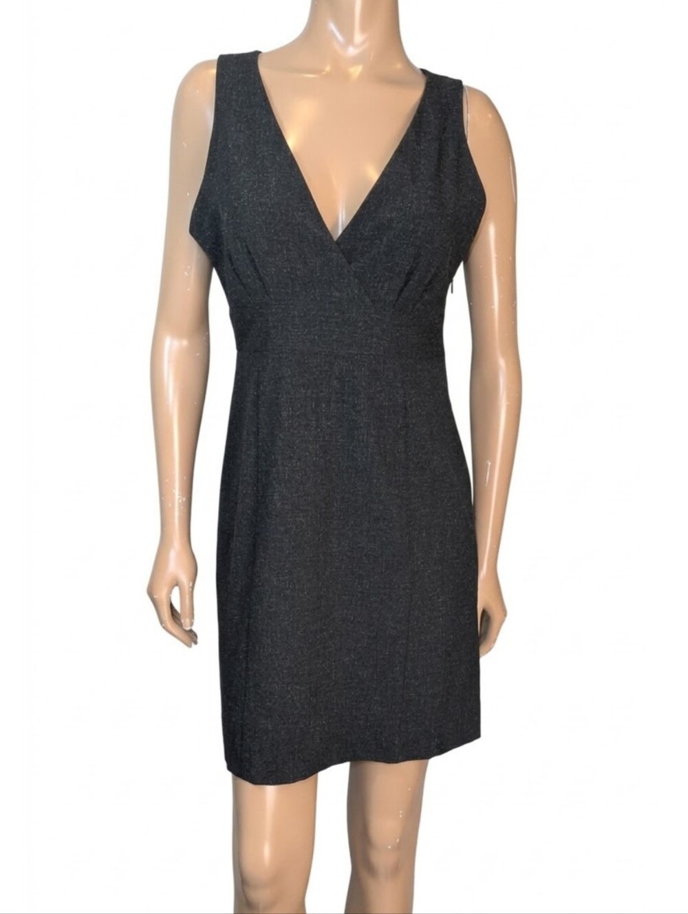 R Petites Faux Wrap Sleeveless Sheath Dress Grey Womens Size 10P Reitmans Y2K